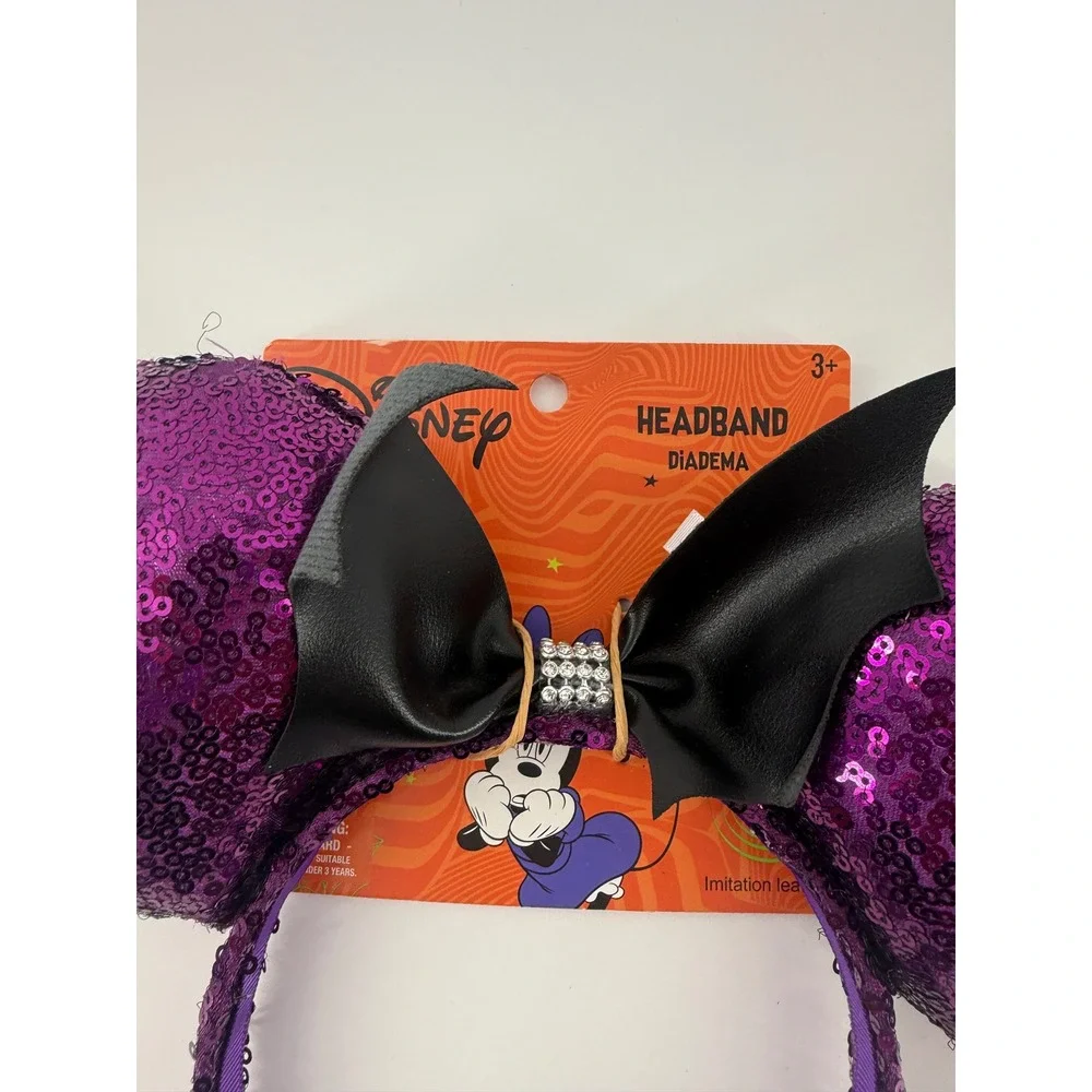 Disney Minnie Mouse Halloween Purple Sequin Bat Bow Headband Ears MM3116